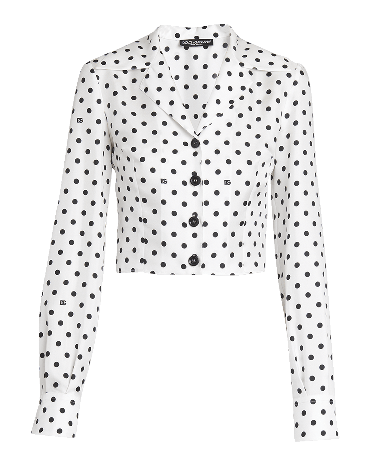 Dolce&Gabbana DG Polka-Dot Print Notch-Collar Silk Twill Shirt