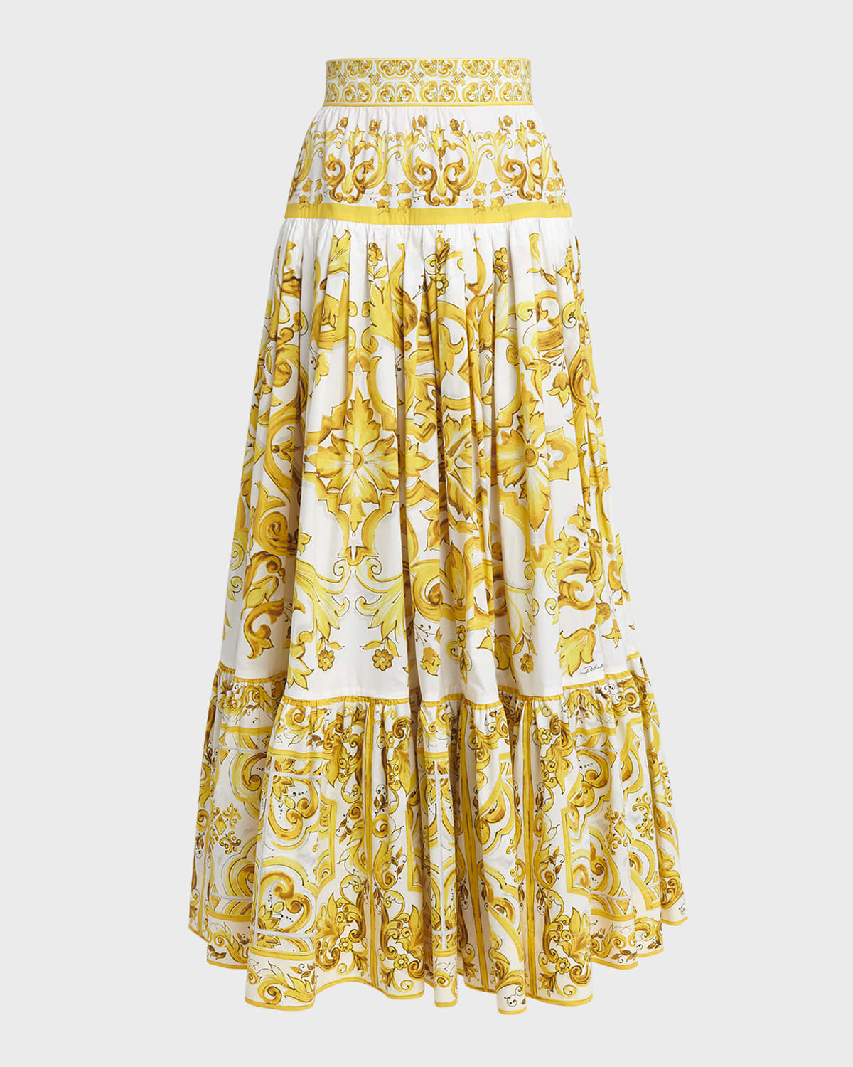 Dolce&Gabbana Cotton Popeline Brocade Print Tiered Maxi Skirt