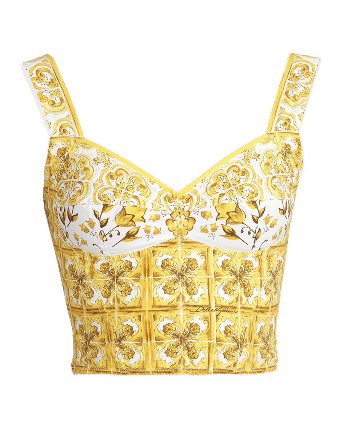 Dolce&Gabbana Cotton Popeline Brocade Print Corset Top