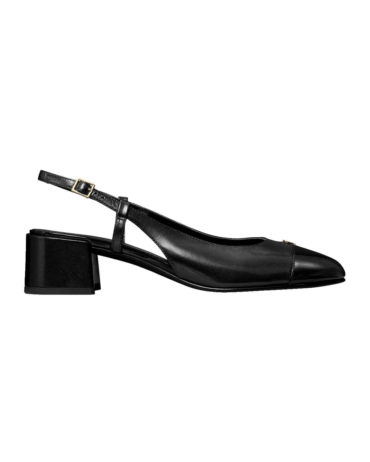 Tory Burch Mixed Leather Cap-Toe Slingback Ballerina Pumps