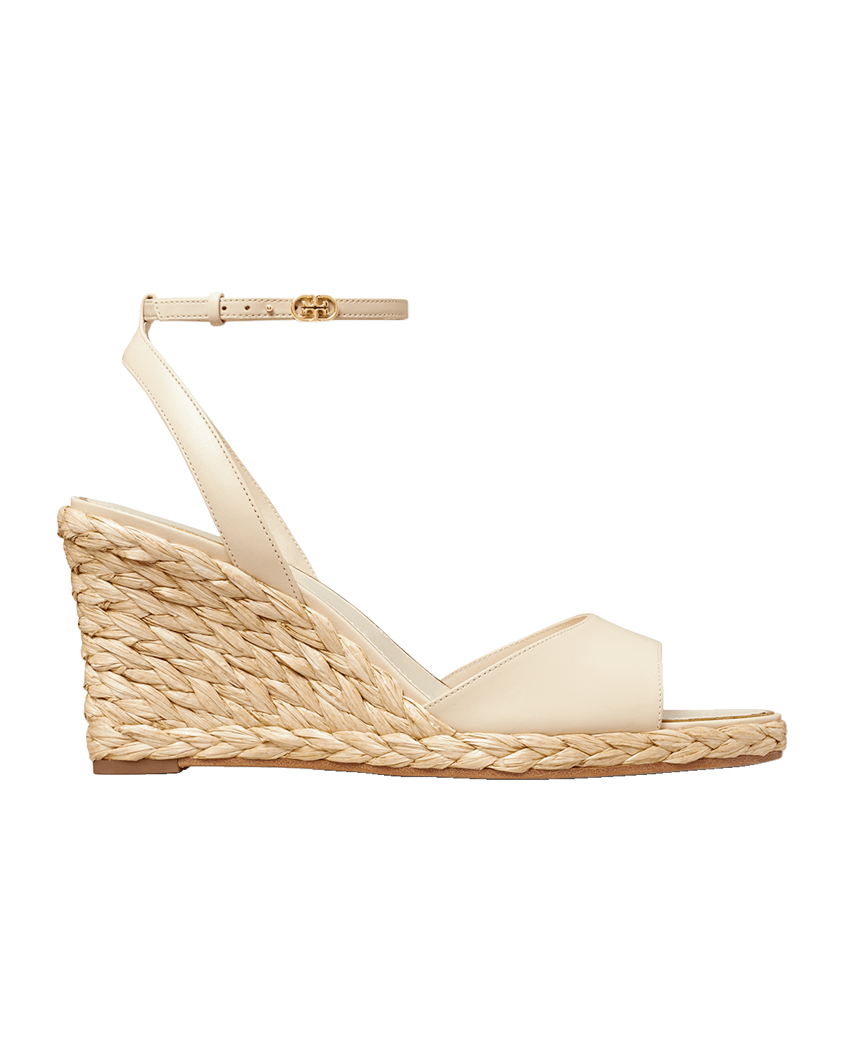 Tory Burch Leather Raffia Ankle-Strap Wedge Espadrilles