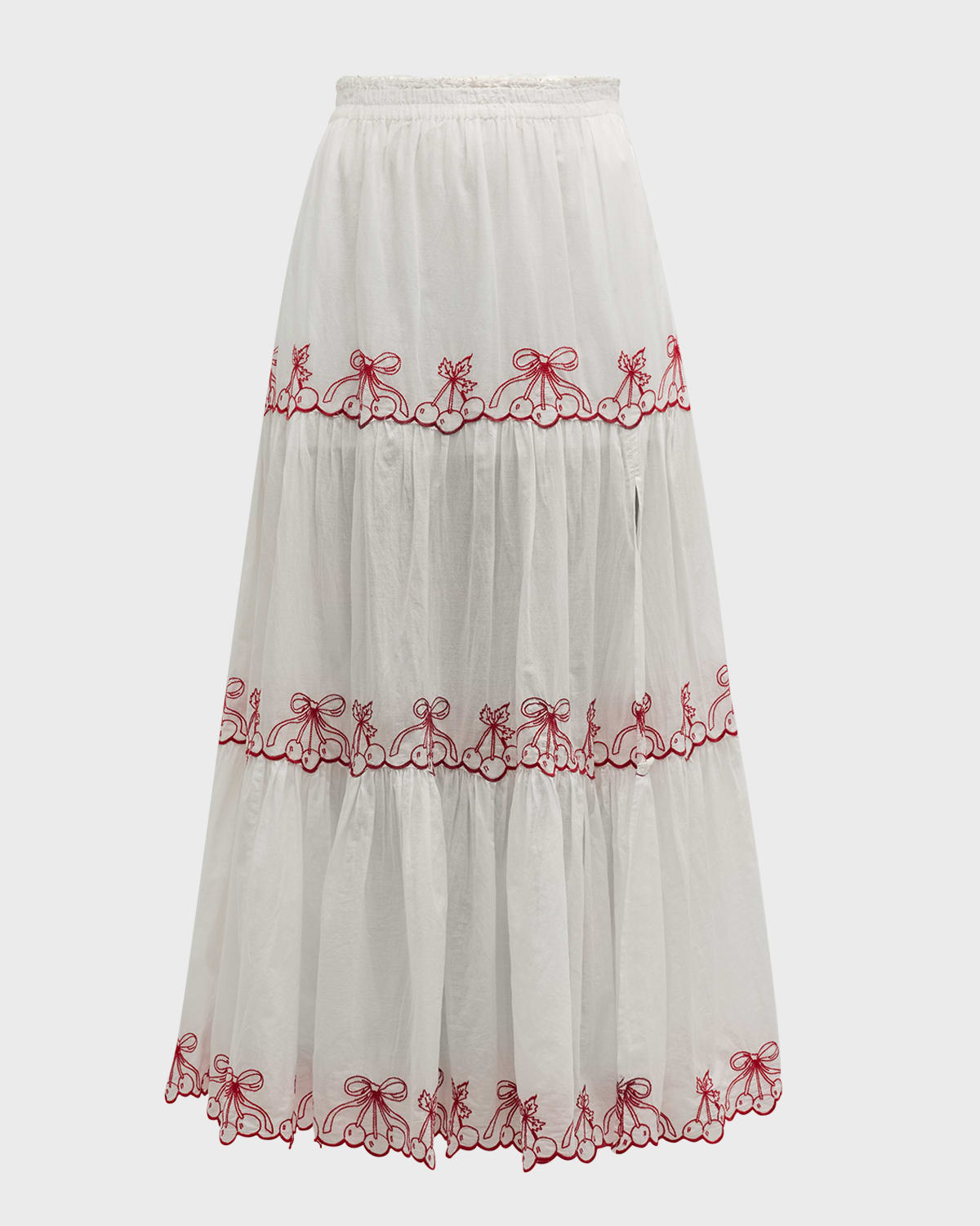 LoveShackFancy Jemila Embroidered Organic Cotton Tiered Maxi Skirt