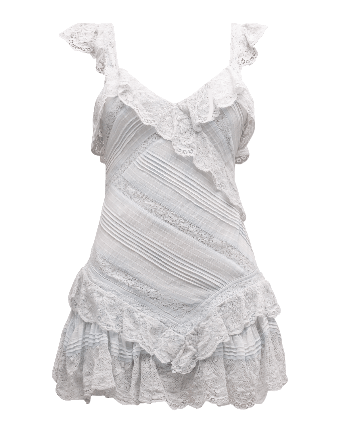 LoveShackFancy Bensley Ruffled Cotton Lace Mini Dress