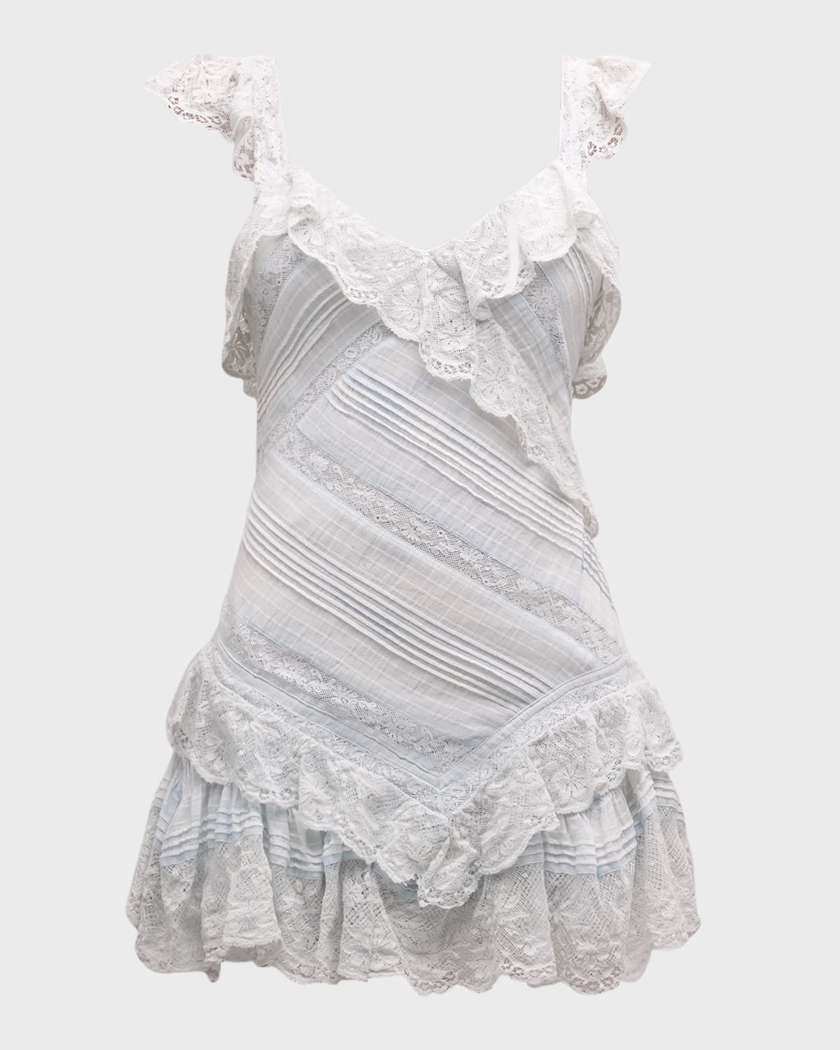 LoveShackFancy Bensley Ruffled Cotton Lace Mini Dress
