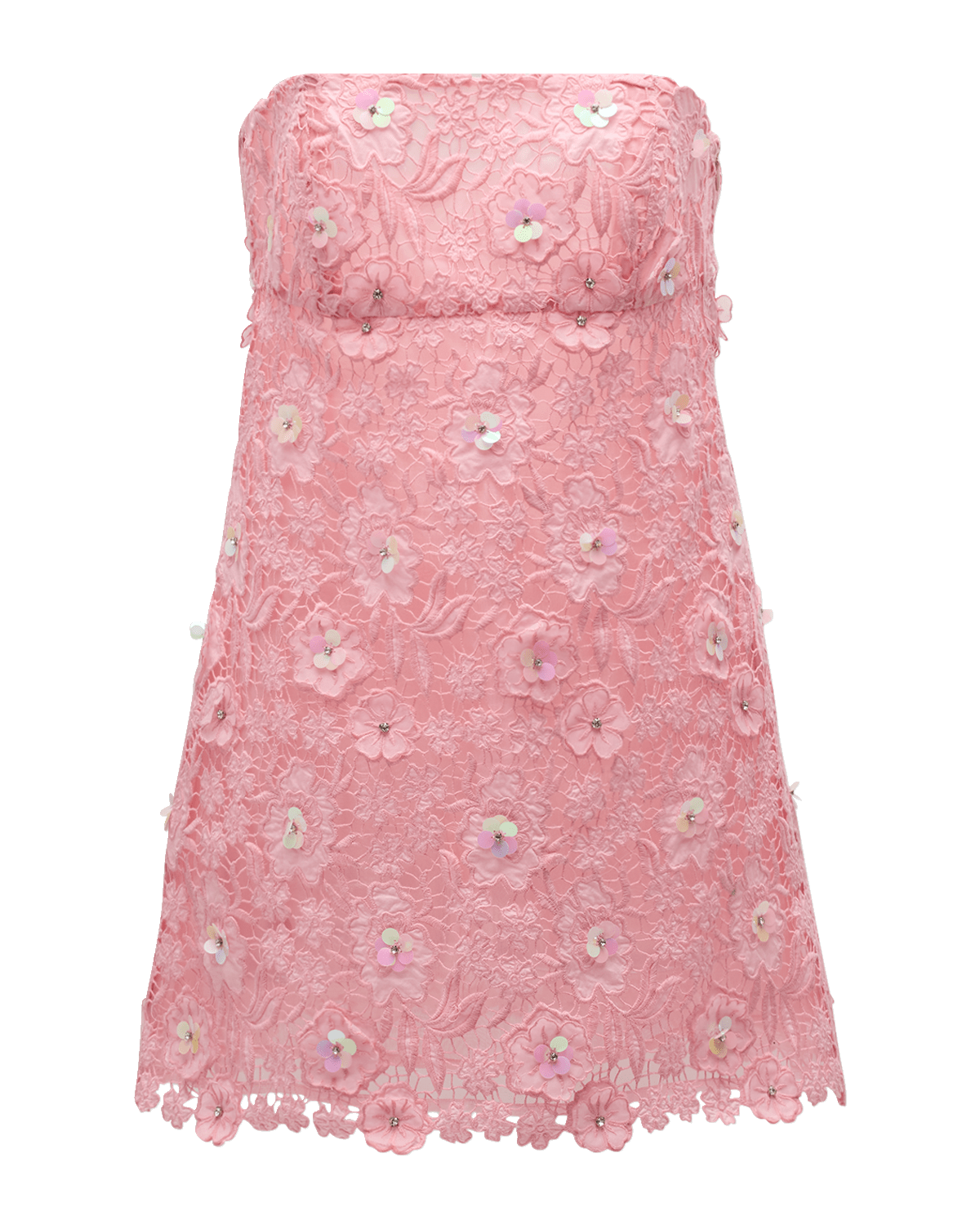 LoveShackFancy Paulinette Iridescent Sequin Strapless Mini Dress