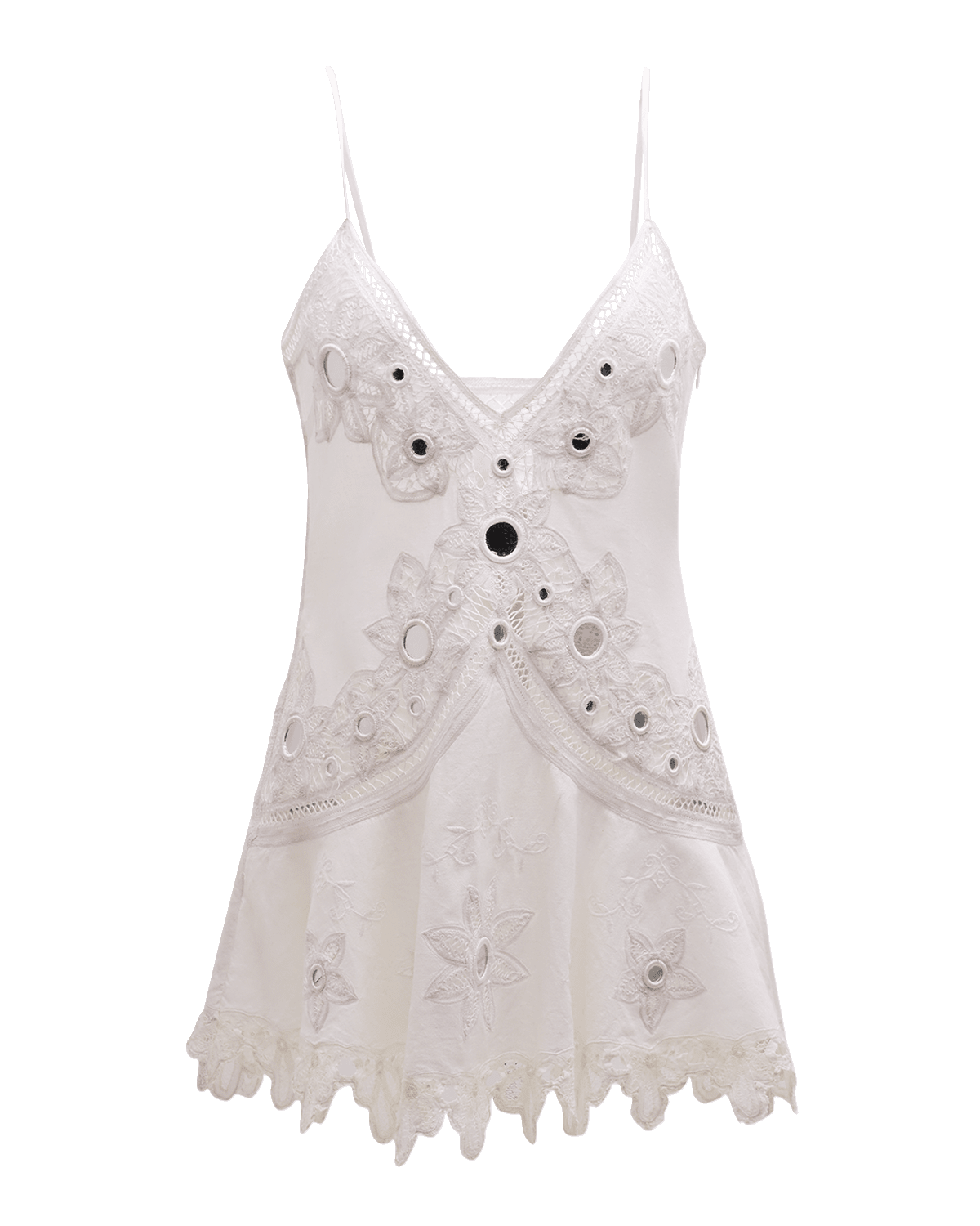 LoveShackFancy Brealynn Embellished Cotton Lace Mini Dress