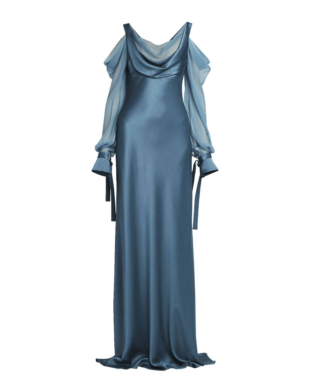 Alberta Ferretti Cold-Shoulder Cowl Satin Gown