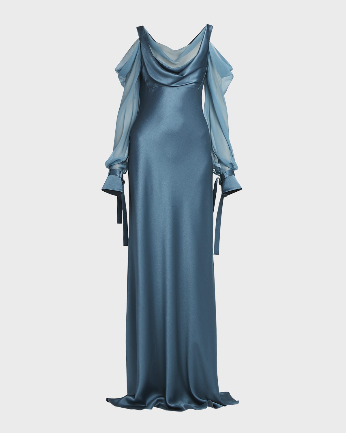 Alberta Ferretti Cold-Shoulder Cowl Satin Gown