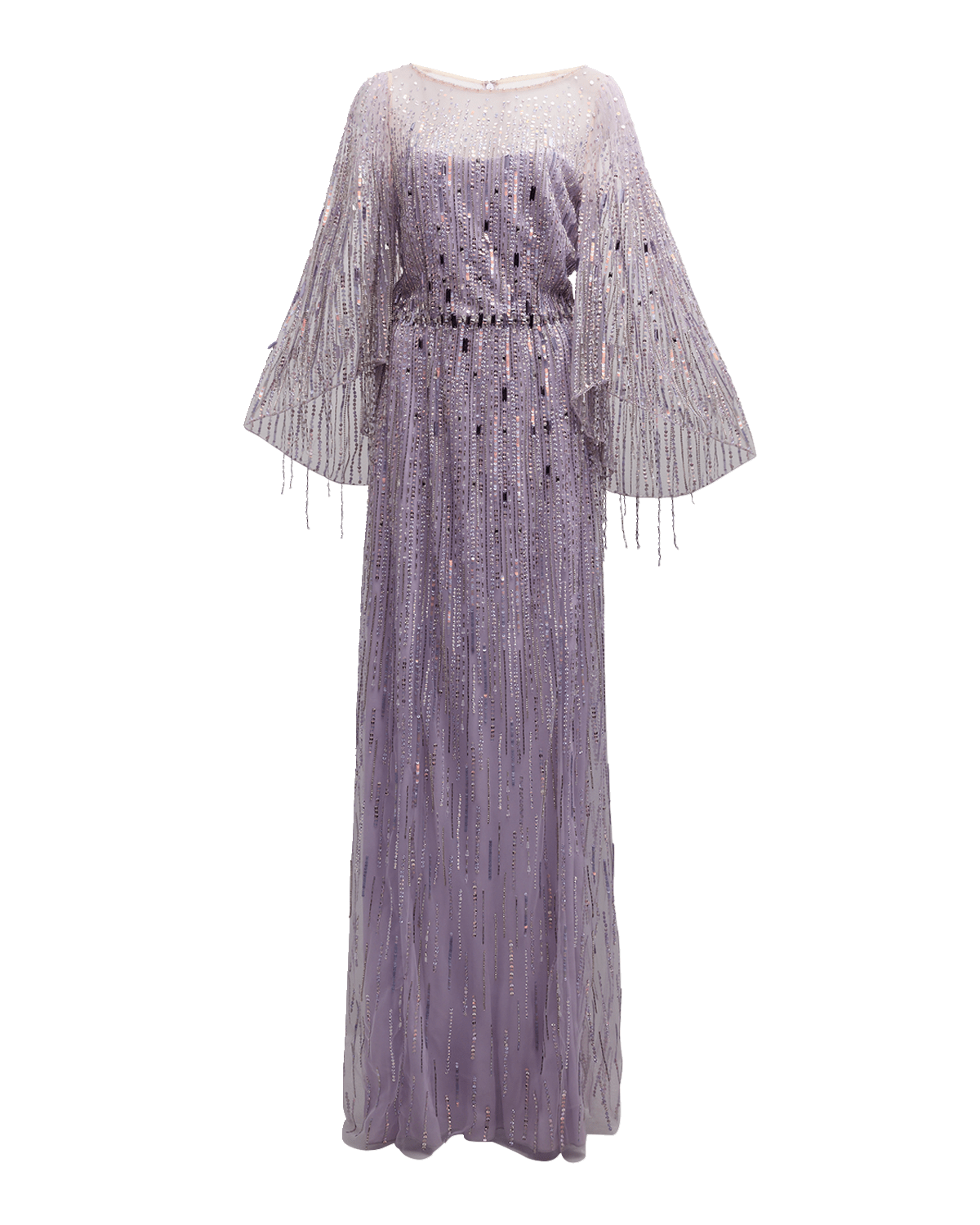 Jenny Packham Rhapsody Sequin Embellished Gown with Illusion Neckline