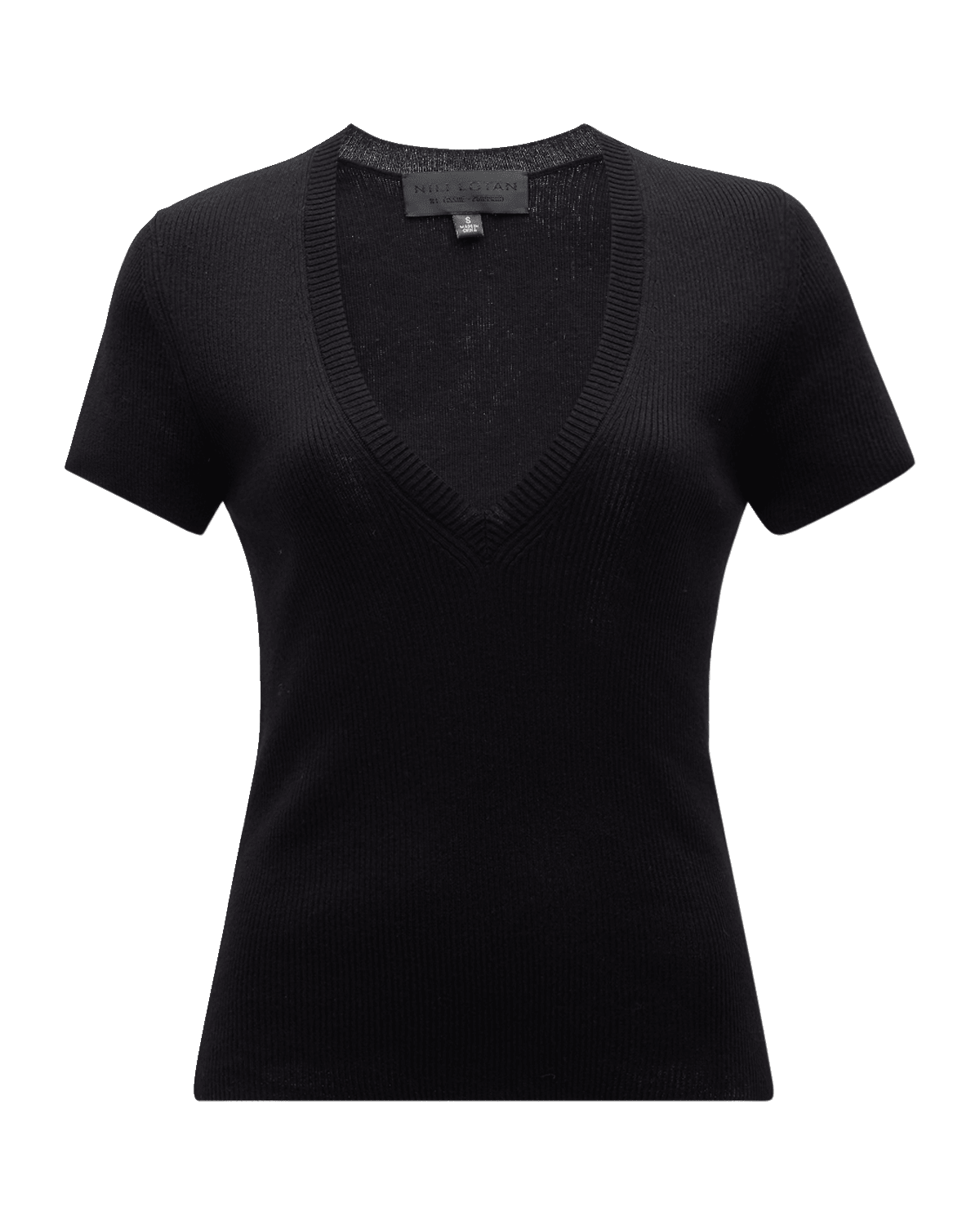 Nili Lotan Italia V-Neck Short-Sleeve Cotton Sweater