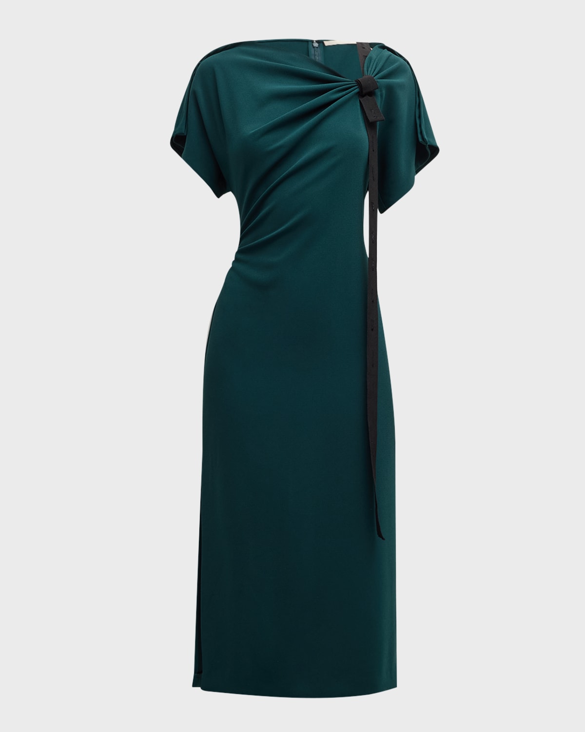 Jason Wu Collection Draped Fluid Crepe Midi Dress with Tie Detail