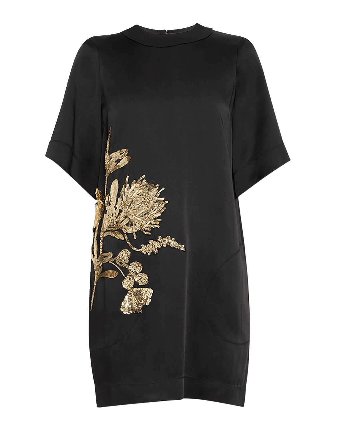 Jason Wu Collection Hammered Satin Mini Shift Dress with Floral Embellished Details