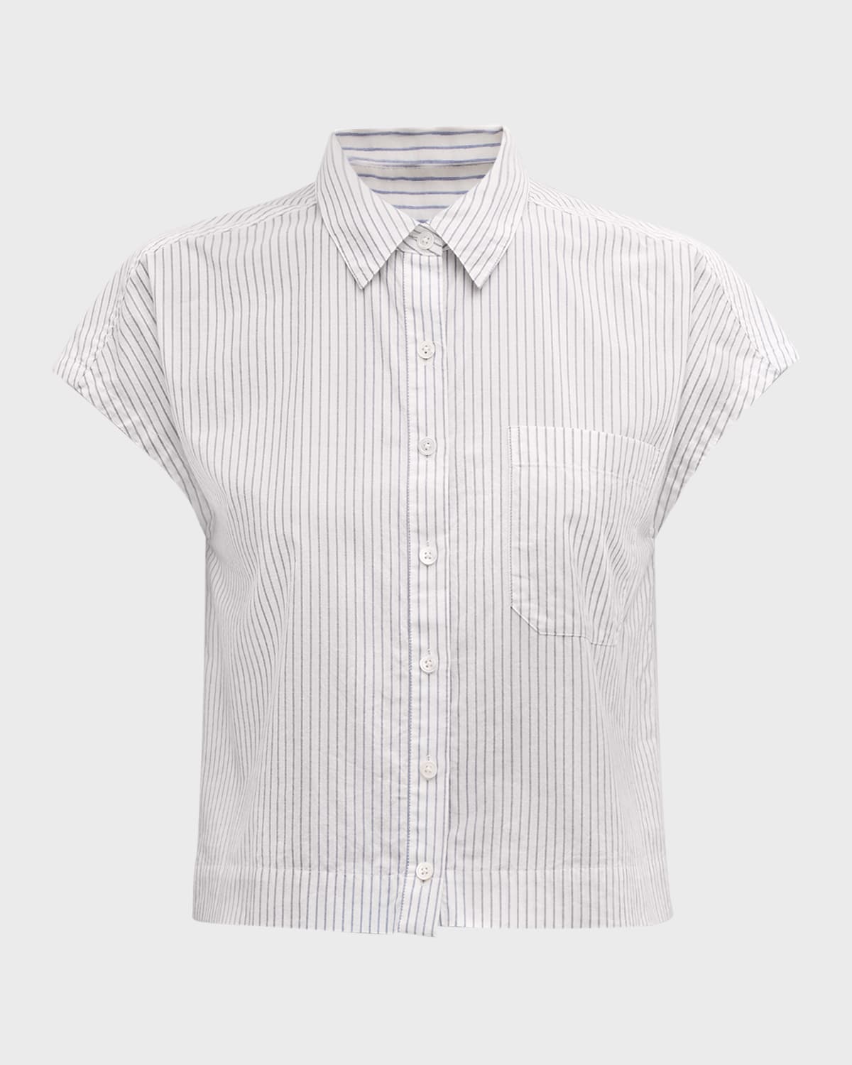 ATM Anthony Thomas Melillo Pinstripe Cotton Point-Collar Short-Sleeve Shirt