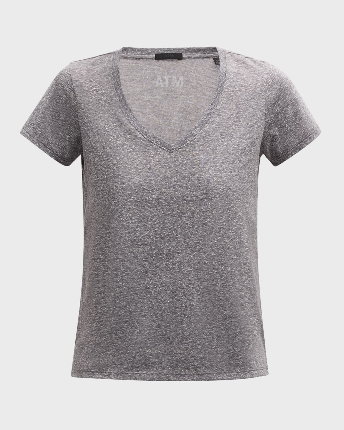 ATM Anthony Thomas Melillo Heathered Donegal Jersey V-Neck Schoolboy T-Shirt