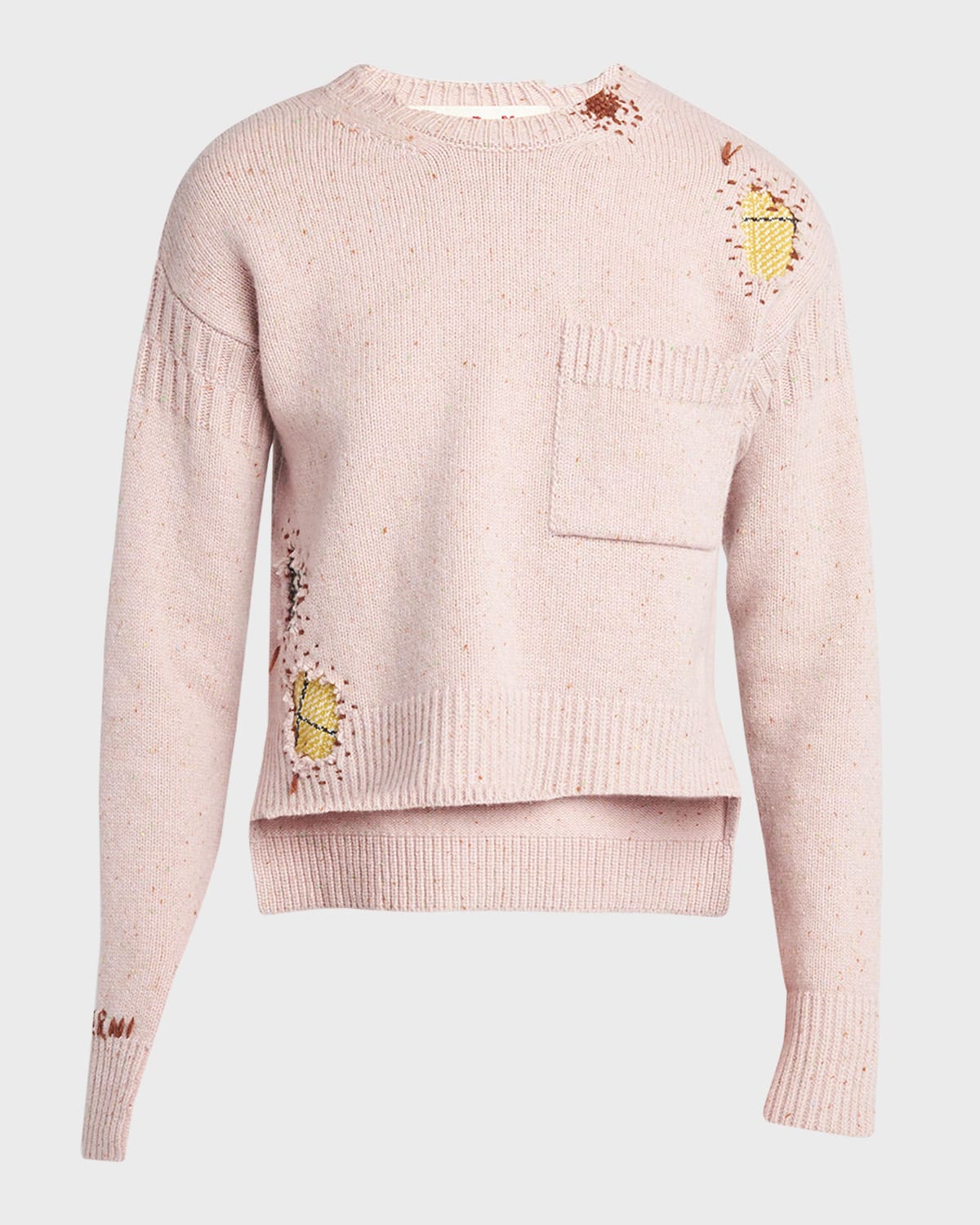 Marni Patch Embroidered Crewneck Long-Sleeve High-Low Sweater