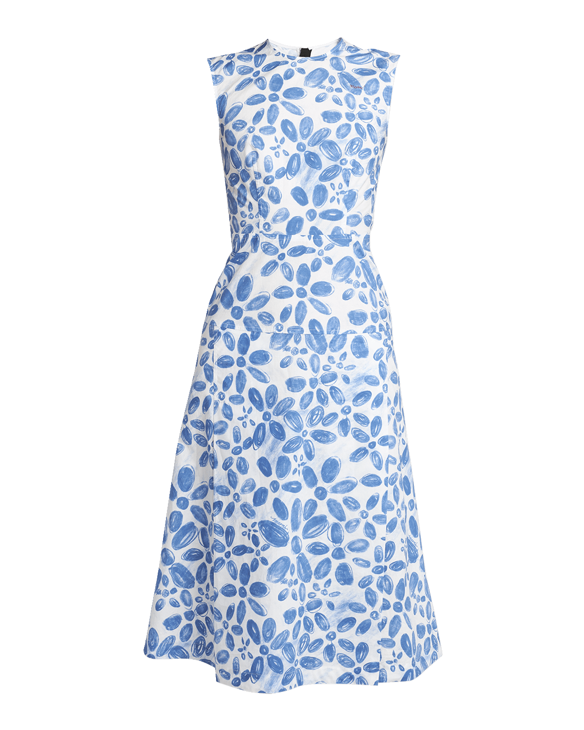 Marni Floral Print Midi Dress With Hand-Stitched Logo Embroidery