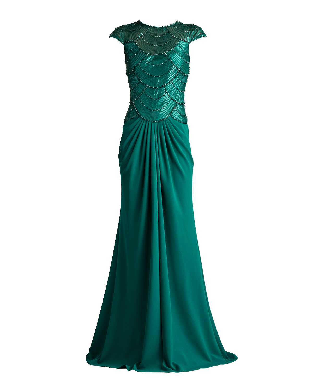 Tadashi Shoji Pleated Bead & Sequin Crepe Gown