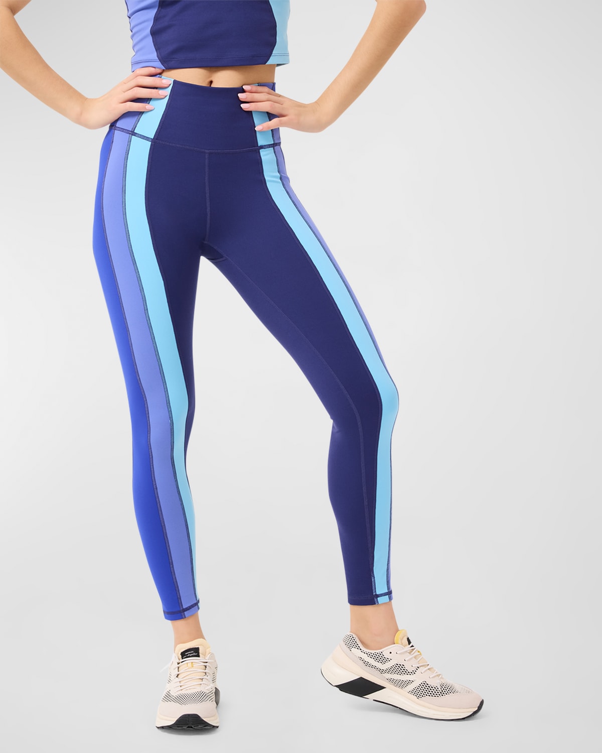 Terez TLC Side Stripe Colorblock Leggings in Blues