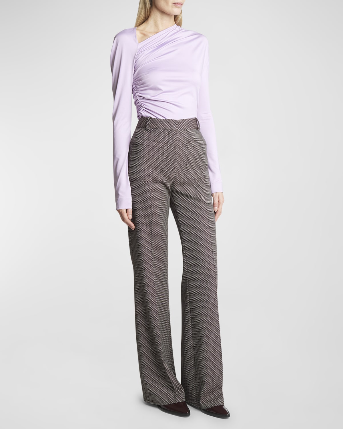 Victoria Beckham Asymmetric Draped Jersey Long-Sleeve Top