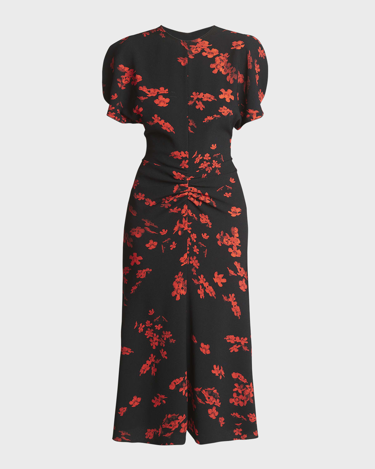 Victoria Beckham Gathered Waist Floral Print Midi Dress