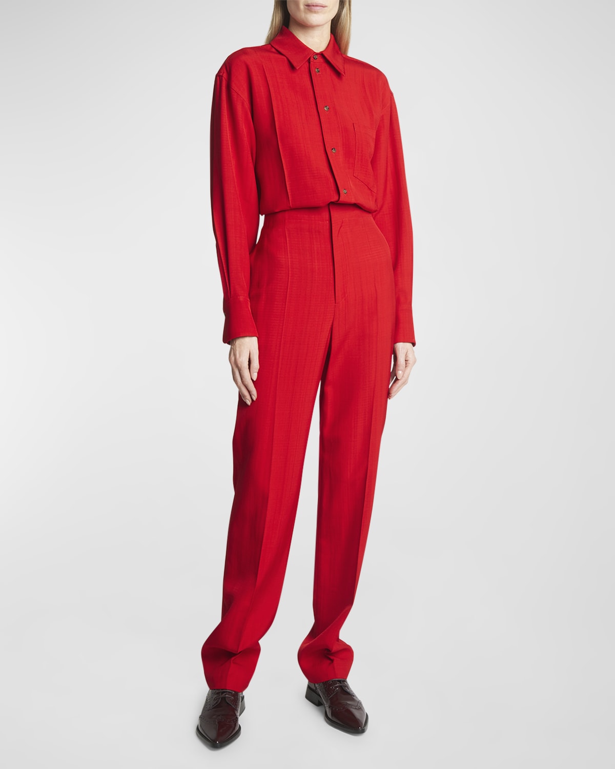 Victoria Beckham Cropped Long-Sleeve Butotn-Down Shirt