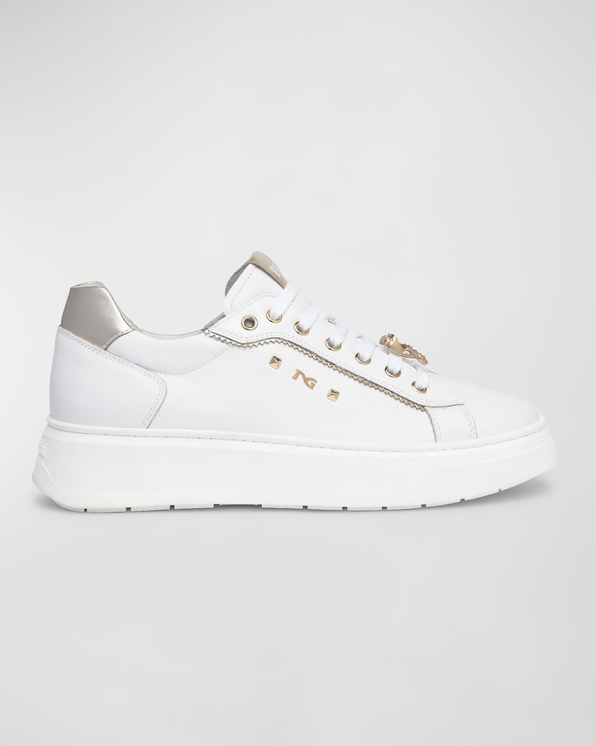 NeroGiardini Retro Mixed Leather Jeweled Low-Top Sneakers