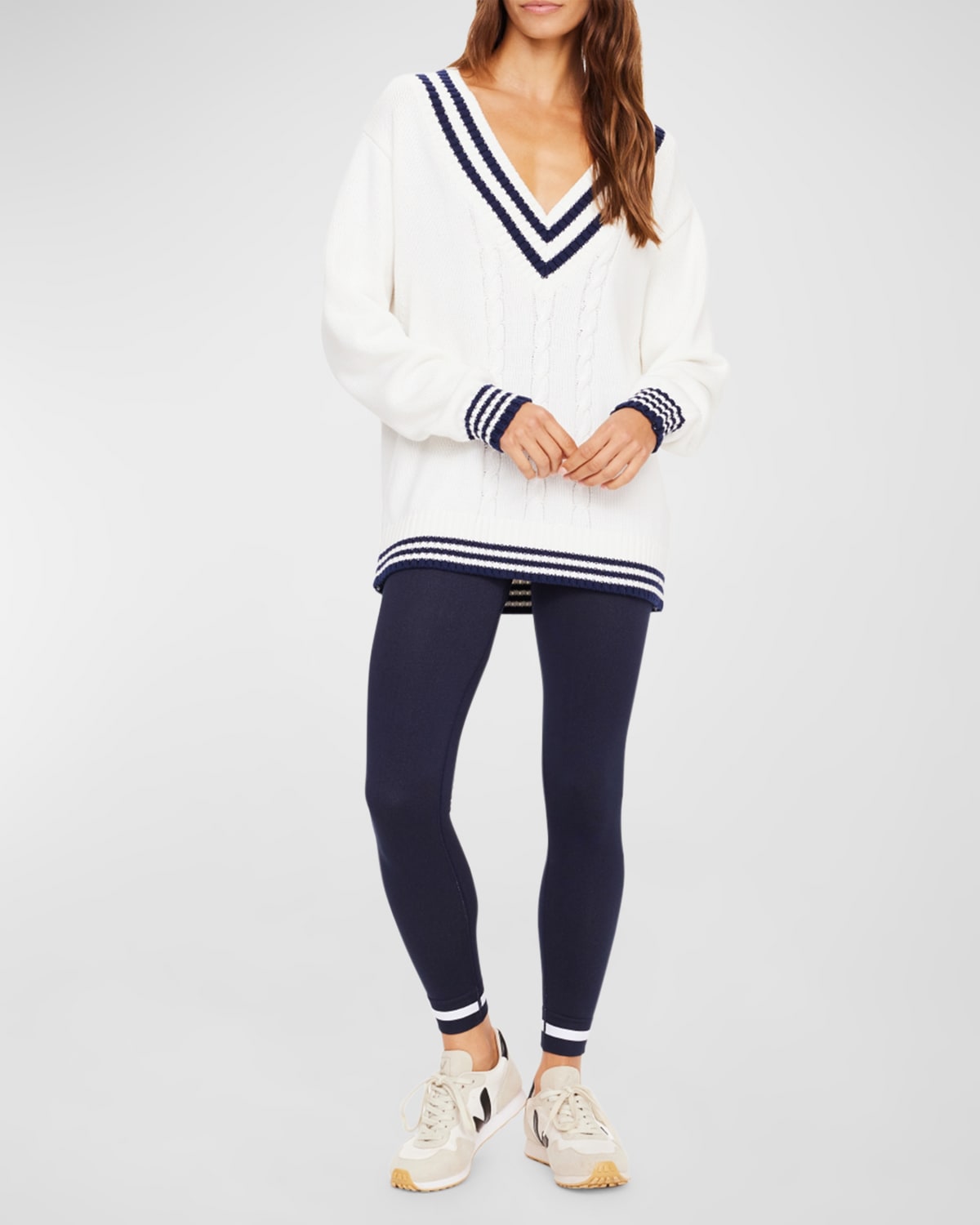 The Upside The Louie Organic Cotton Contrast Stripe V-Neck Sweater