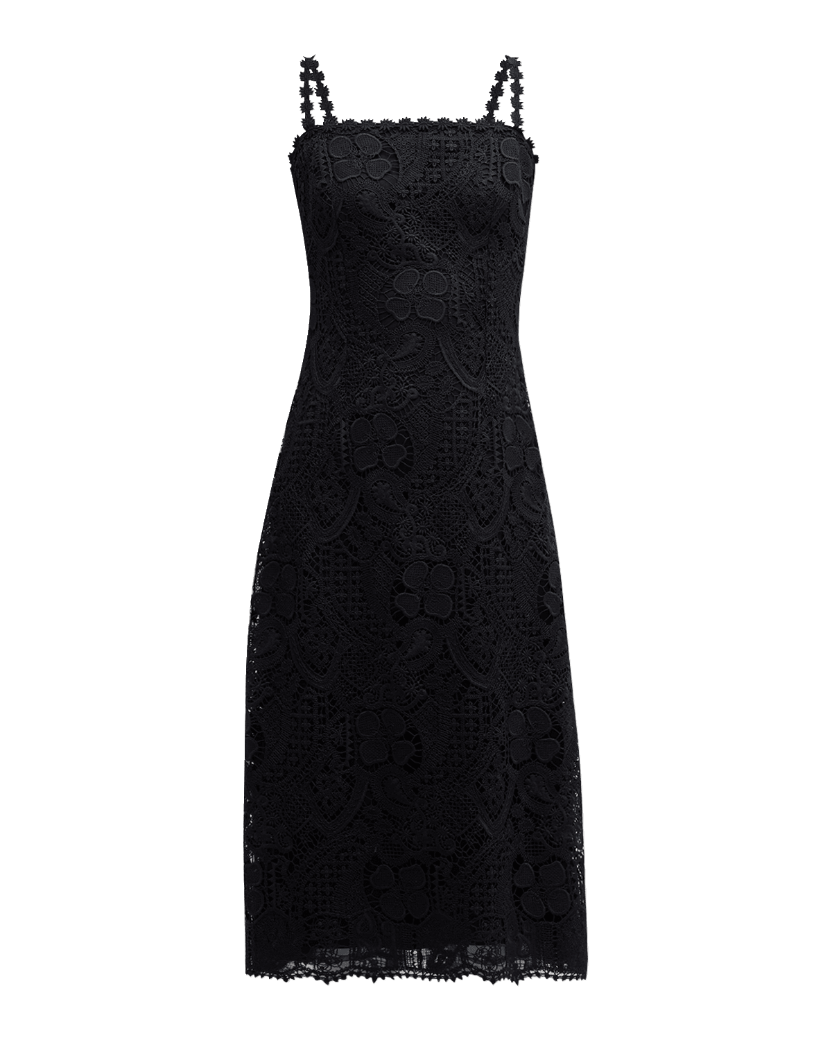 Rickie Freeman for Teri Jon Square-Neck Crochet Lace Midi Dress