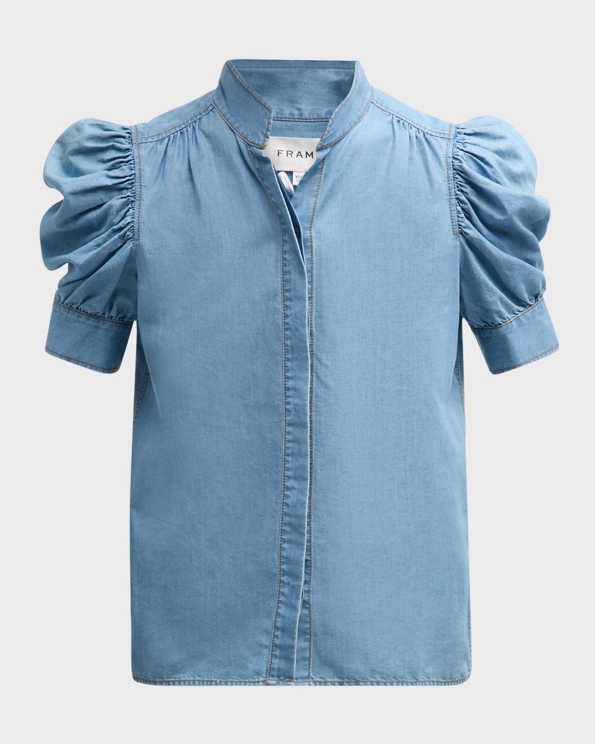 FRAME Gillian Denim Puff-Sleeve Top