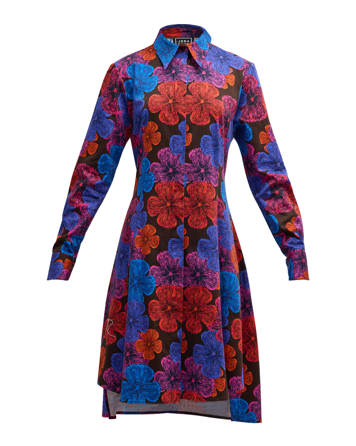 Jonathan Cohen Floral-Print Pleated Long-Sleeve Shirtdress