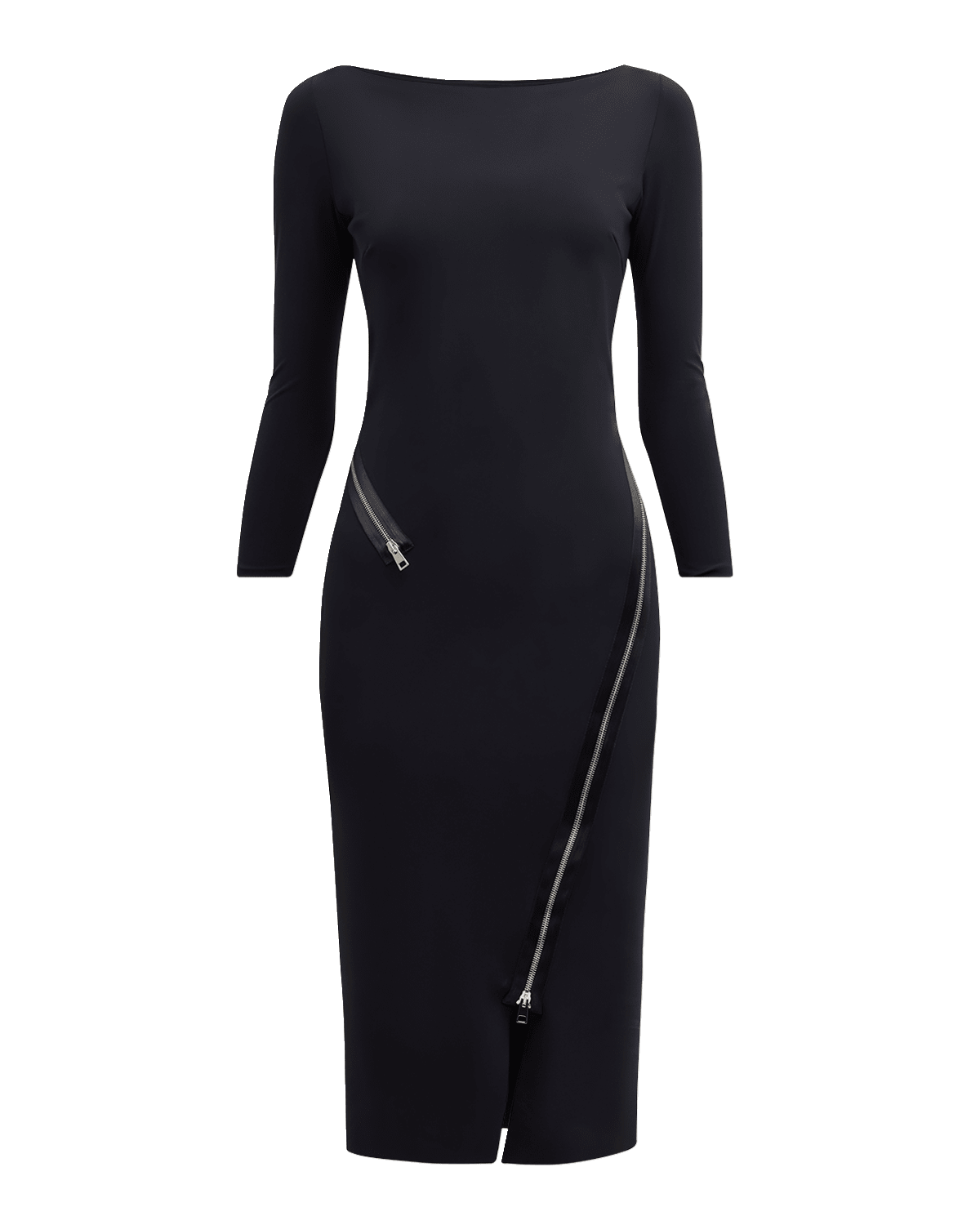 Chiara Boni La Petite Robe Bateau-Neck Zipper-Trim Bodycon Midi Dress