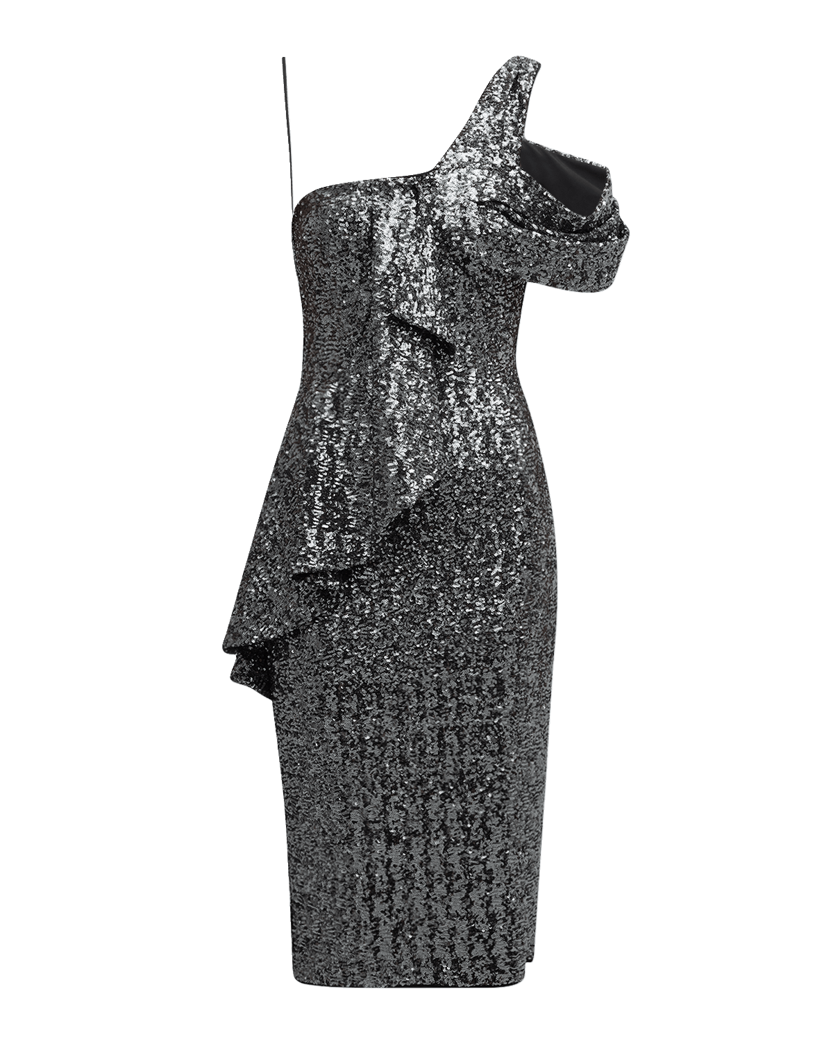 Chiara Boni La Petite Robe One-Shoulder Ruffle Sequin Midi Dress