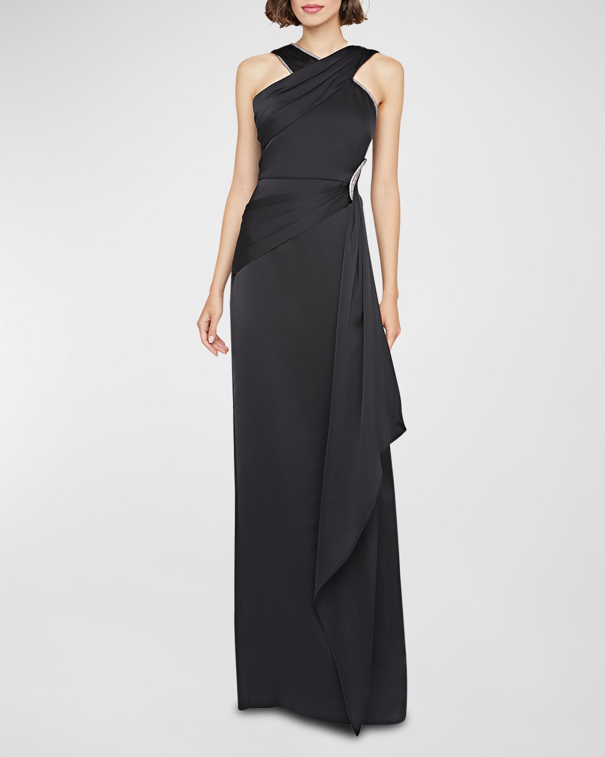 Theia Cressida Rhinestone-Trim Halter Column Gown