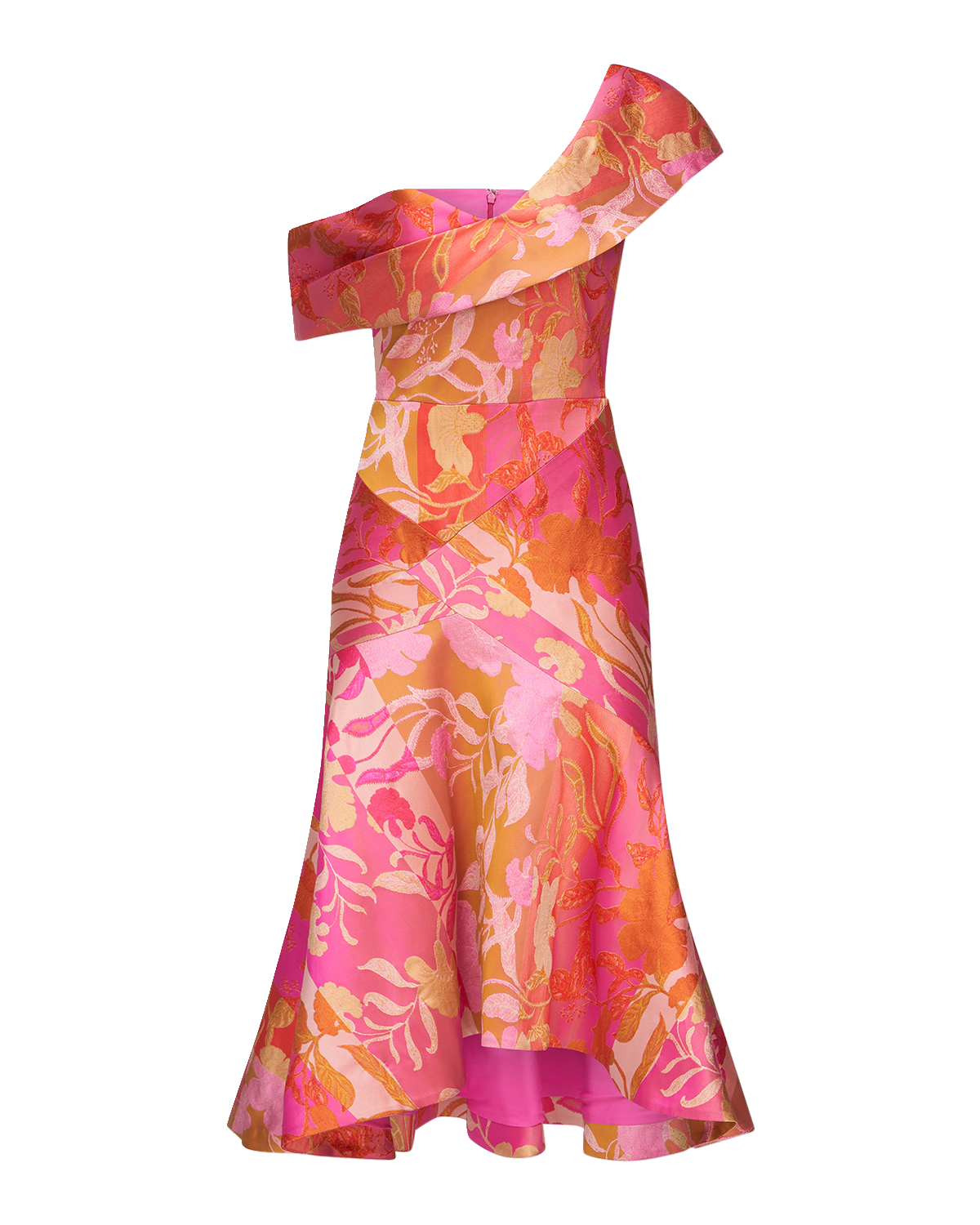 Theia Drew Floral Patchwork High-Low Cocktail Dress