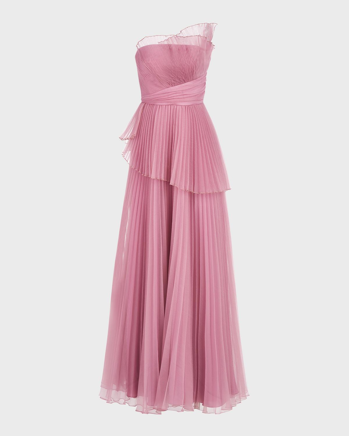 Theia Delphine Pleated Organza A-Line Gown
