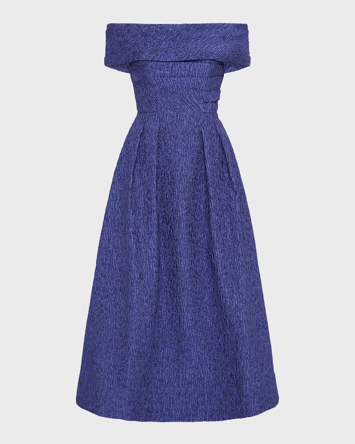 REBECCA VALLANCE Helene Pleated Off-Shoulder Jacquard Midi Dress