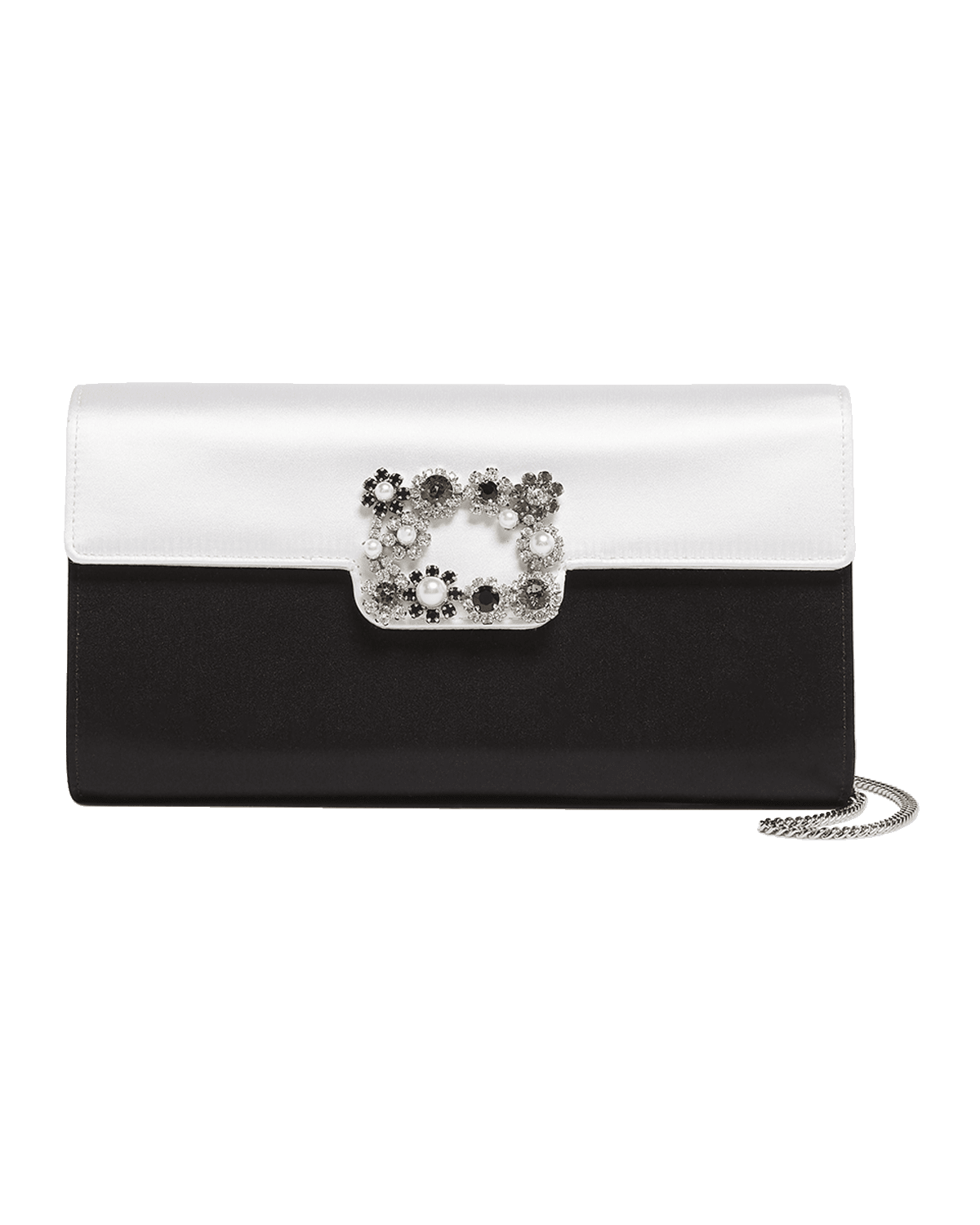 Roger Vivier Flower Buckle Envelope Flap Bicolor Clutch Bag