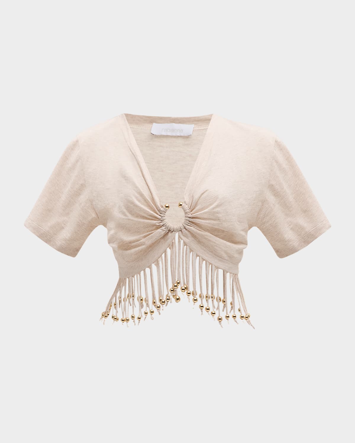 Rabanne Fringed Short-Sleeve Crop Top