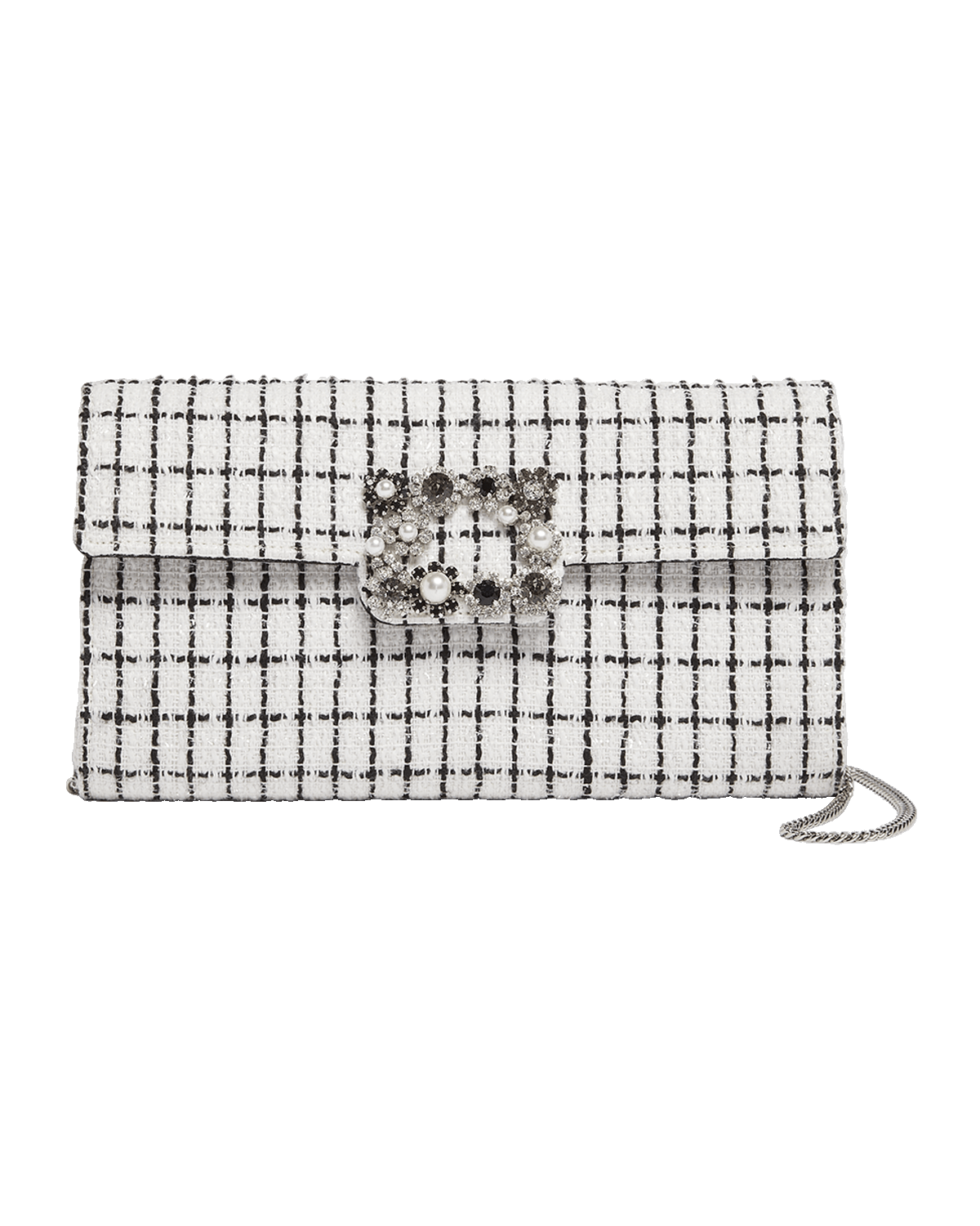 Roger Vivier Envelope Flap Embellished Plaid Clutch Bag