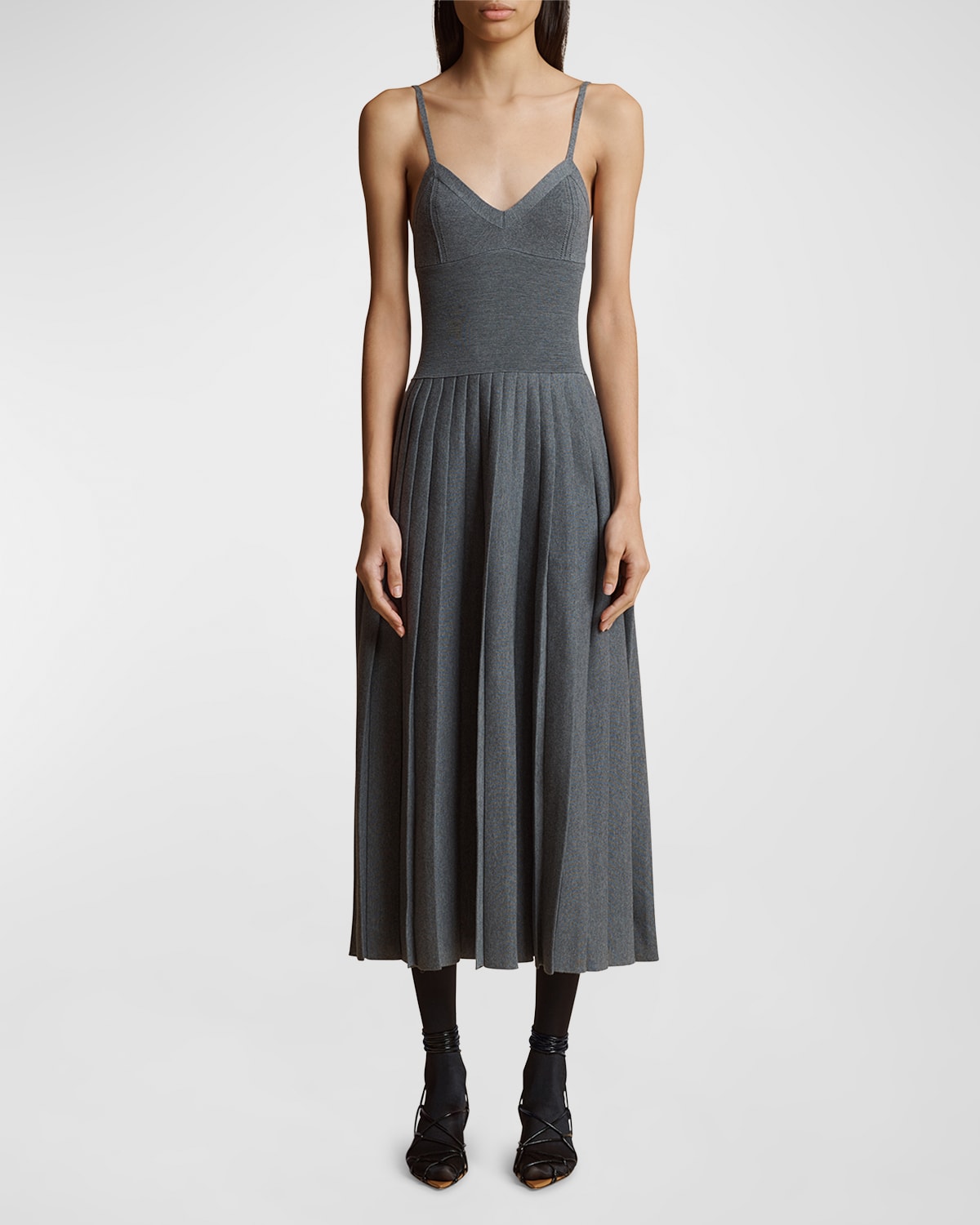 Khaite Elio Wool-Blend Pleated Midi Dress