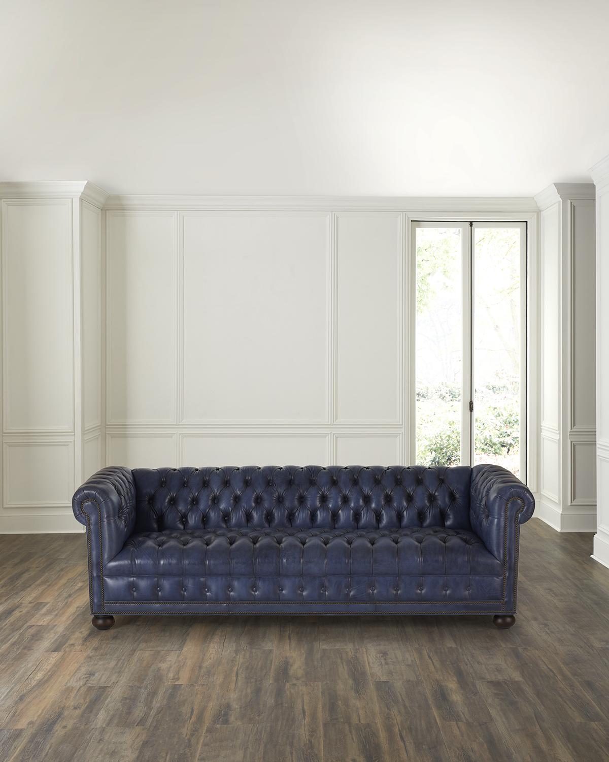 Esti Leather Tufted Chesterfield Sofa, 93"