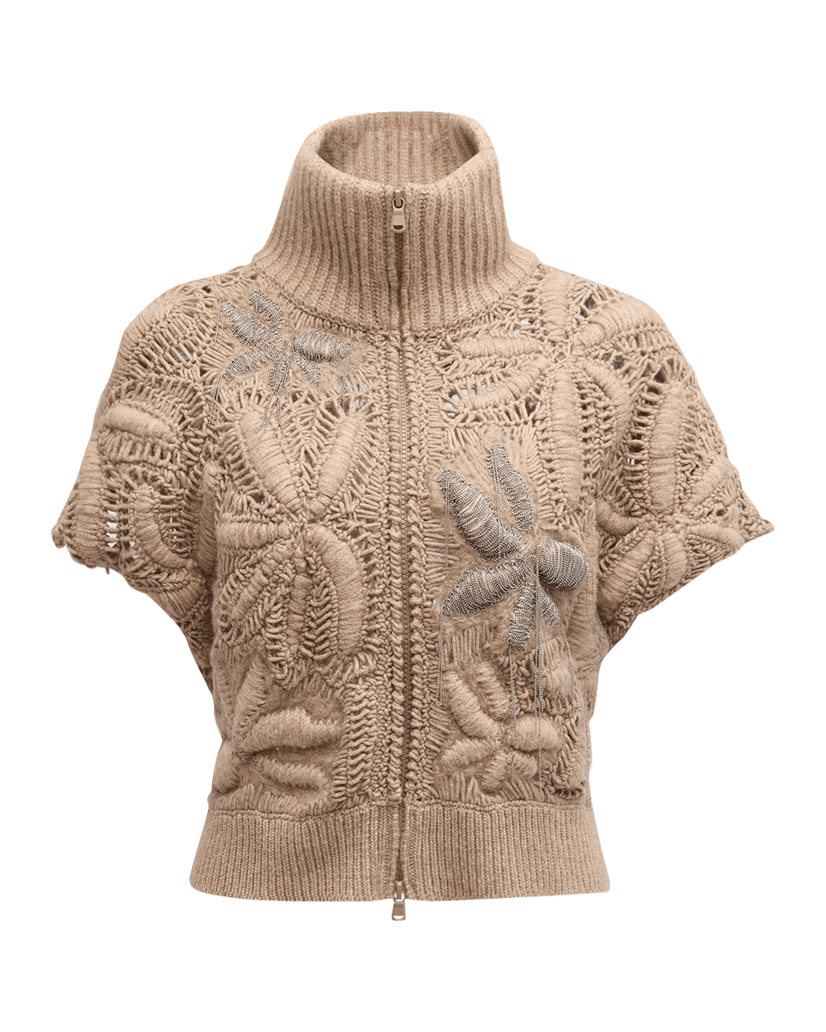 Brunello Cucinelli Cashmere Zip-Up Cardigan with Monili Detail