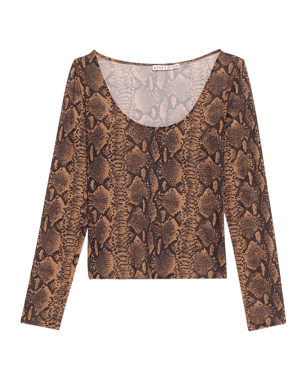 Alice + Olivia Delaina Snake Mesh Long-Sleeve Crop Top