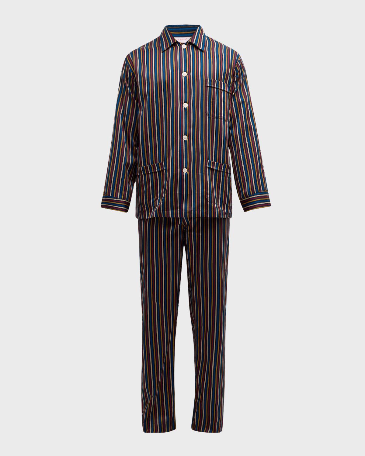 Derek Rose Men's Wellington Striped Cotton Pajama Set