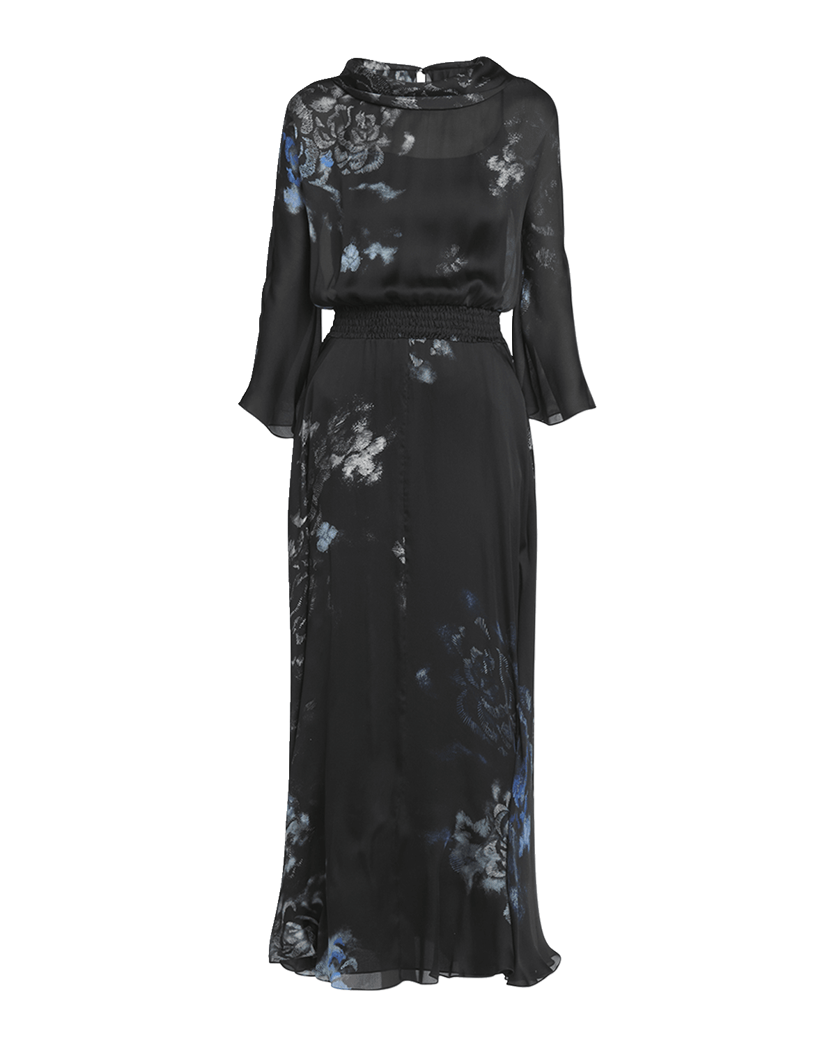 Giorgio Armani Floral Print Silk Gown with Smocked Waist