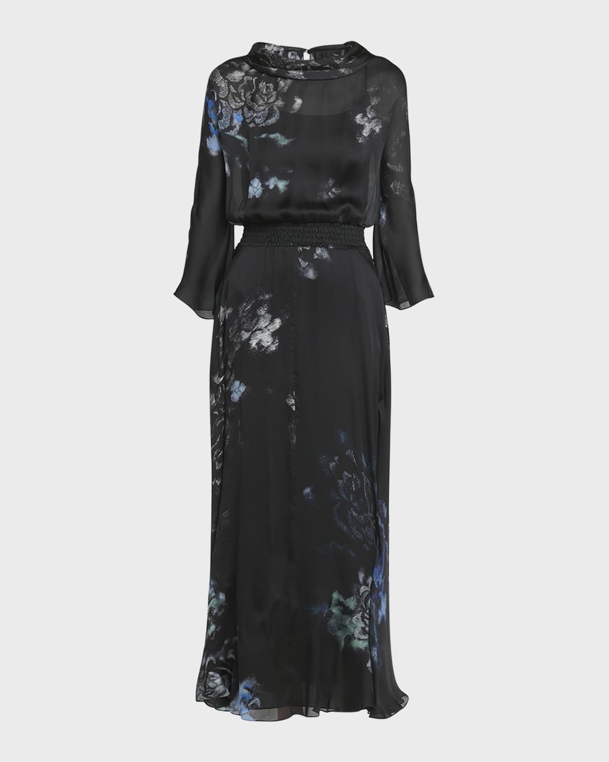 Giorgio Armani Floral Print Silk Gown with Smocked Waist