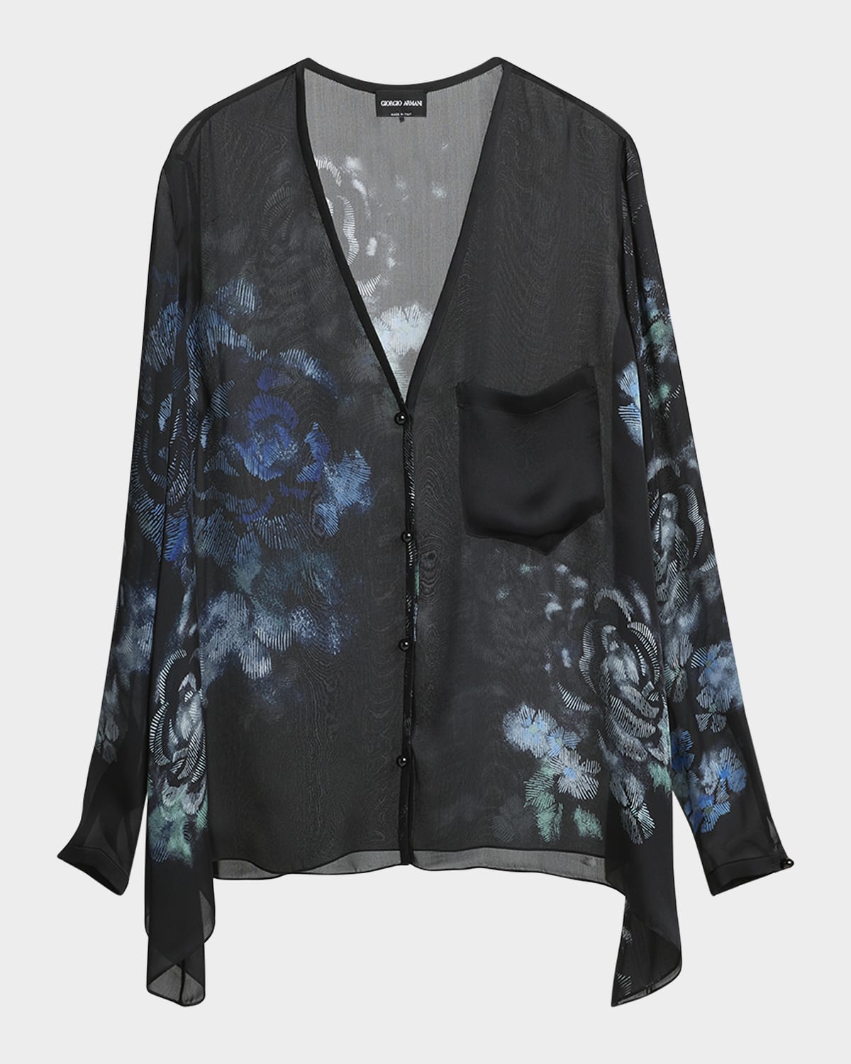 Giorgio Armani Sheer Floral Print Silk Blouse