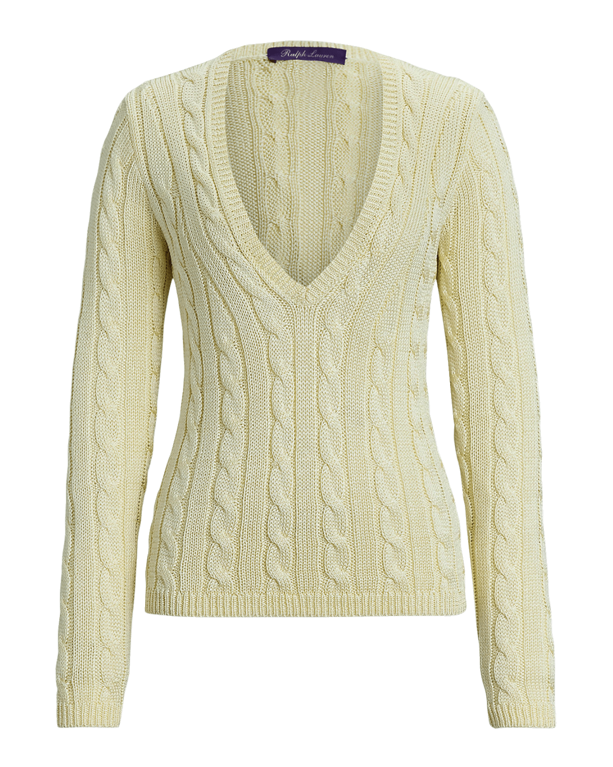 Ralph Lauren Collection V-Neck Silk Cable Knit Sweater