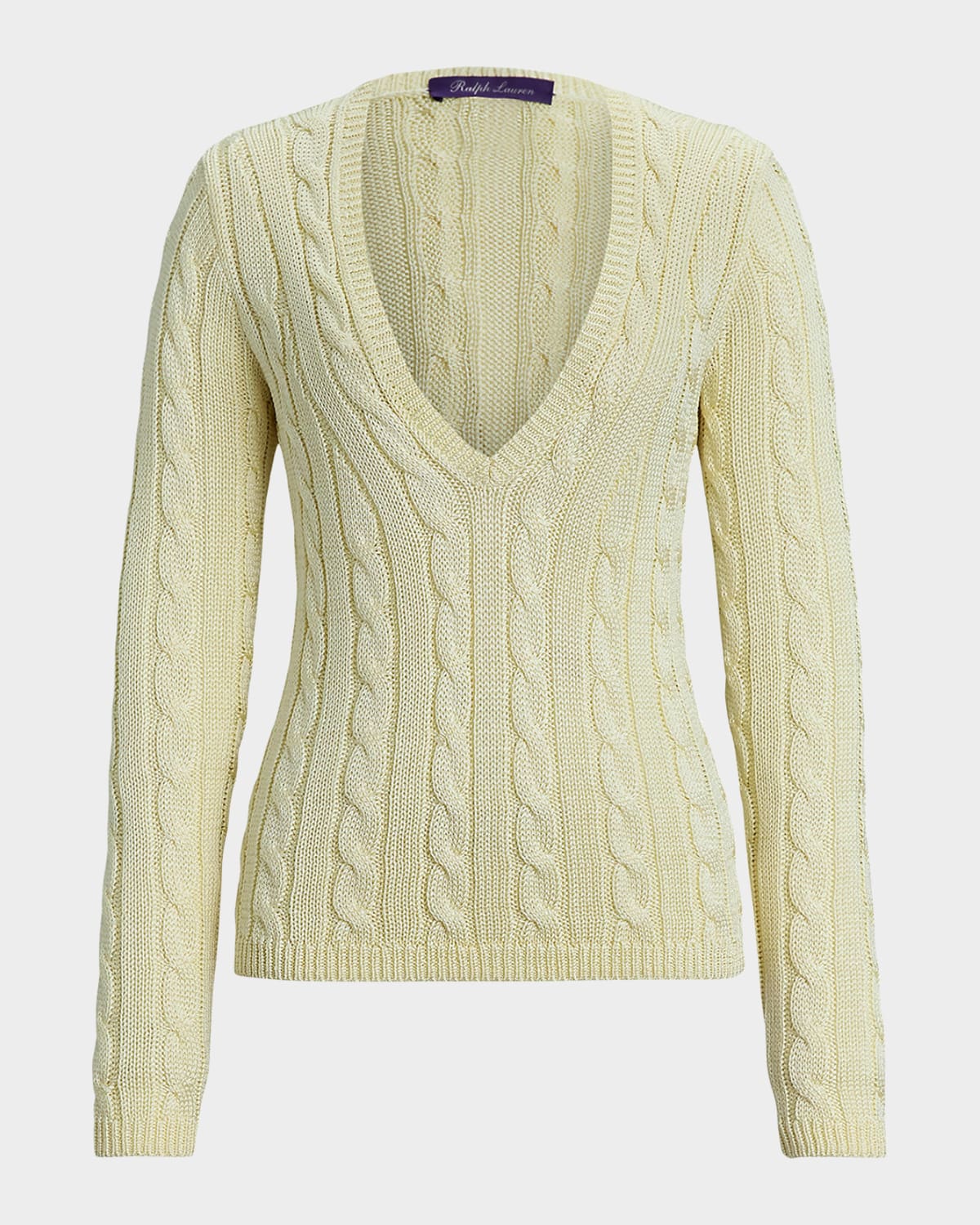 Ralph Lauren Collection V-Neck Silk Cable Knit Sweater