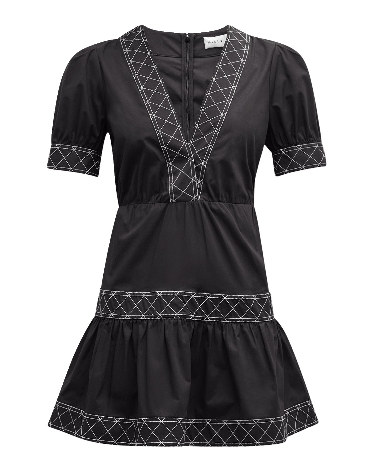 Milly Embroidered Cotton Poplin Mini Dress